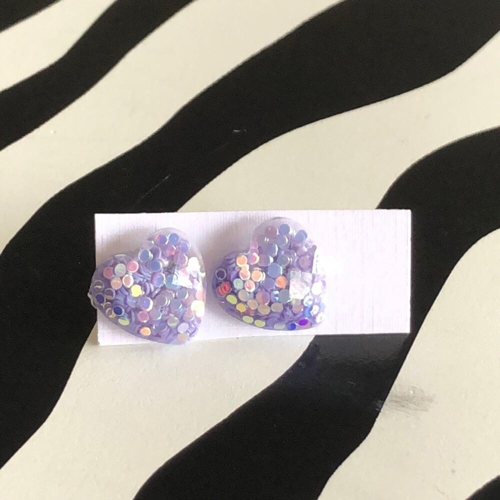 4 for $20 Purple Glitter Heart Stud Earrings